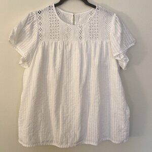 Womens White Cotton Short-Sleeve Blouse Top